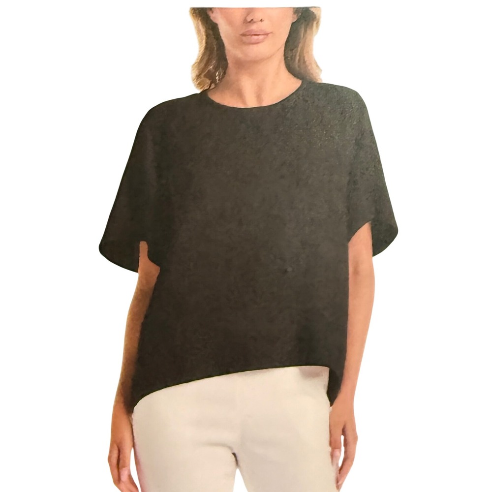 NEW Rafaella Womens XXL Black Linen Blend Boxy Short Sleeve Top RSWSG038